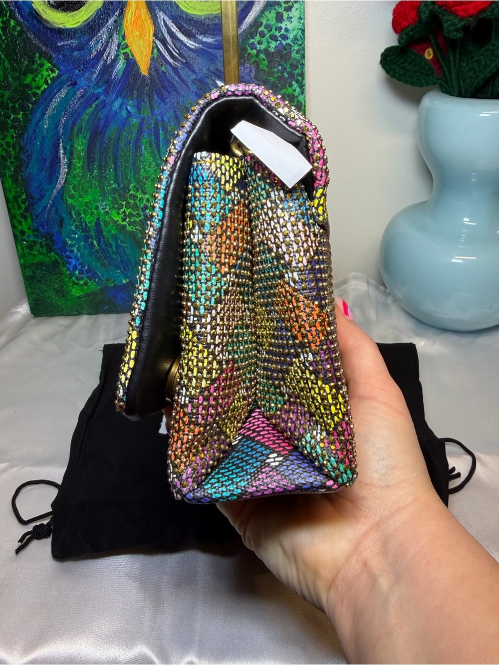 Kurt Geiger Multicolor Crystal Mosaic Clutch Large Eagle NWT - Picture 4 of 8